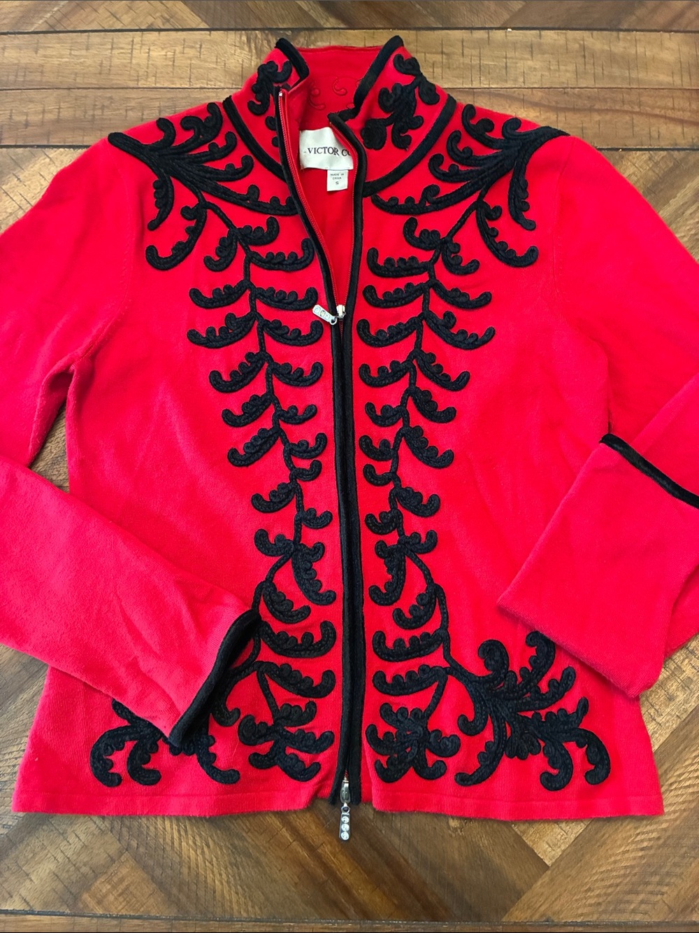 Vintage Victor Costa Red Jacket with Black Embroidery sz small